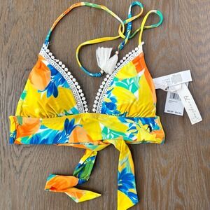 Sunshine 79 Bikini Top Floral Tropical Yellow Orange White Trim NEW
